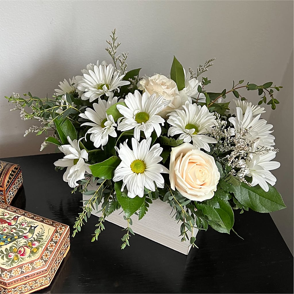 Fresh Linen Box Bouquet – Peonies Plants On Main, Woodruff SC