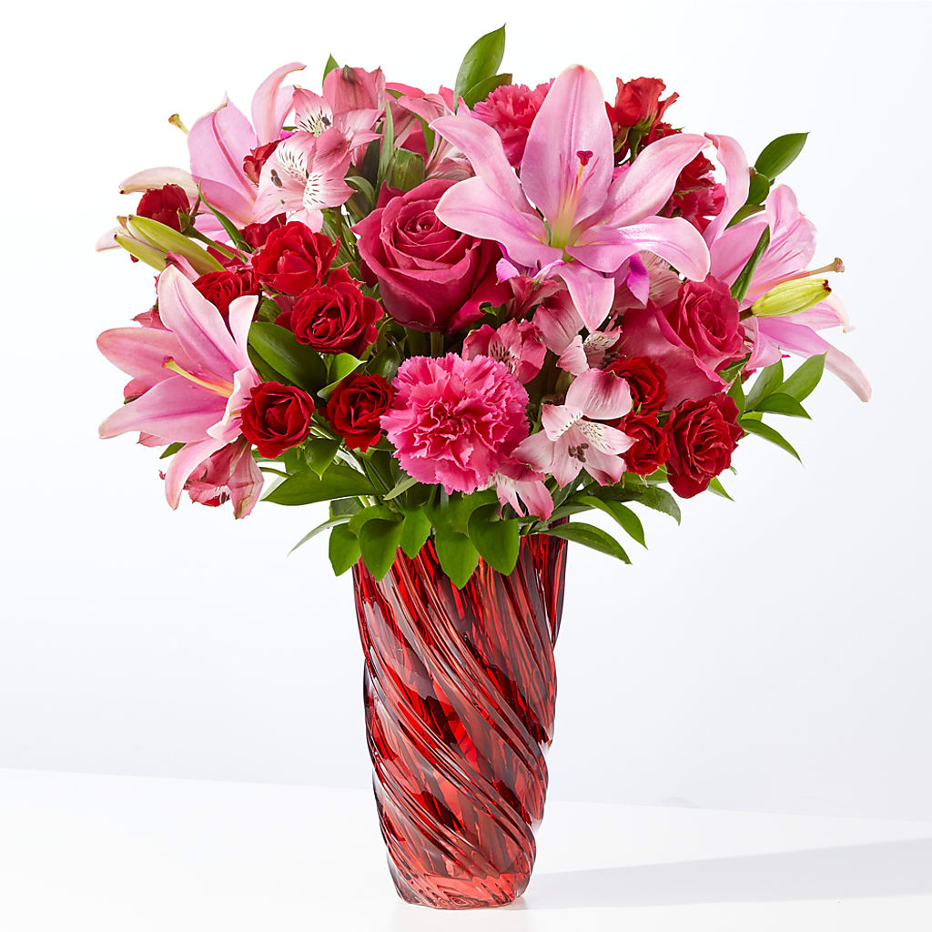 In Love Bouquet with Luxe Swirl Vase – Peonies Plants On Main, Woodruff SC