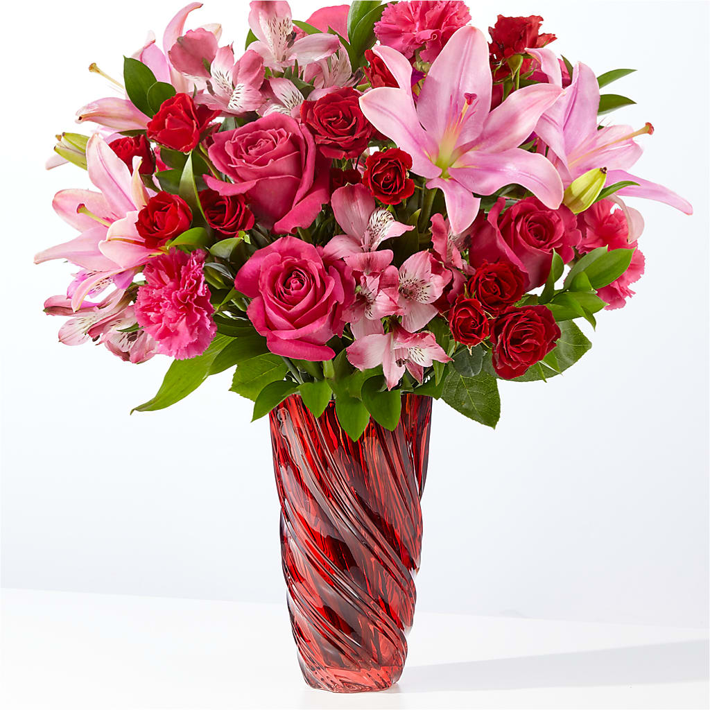 In Love Bouquet with Luxe Swirl Vase – Peonies Plants On Main, Woodruff SC