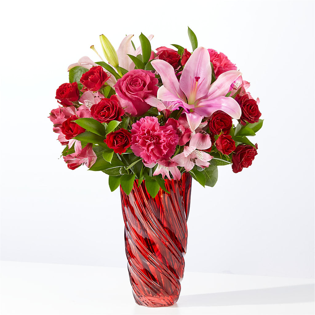 In Love Bouquet with Luxe Swirl Vase – Peonies Plants On Main, Woodruff SC