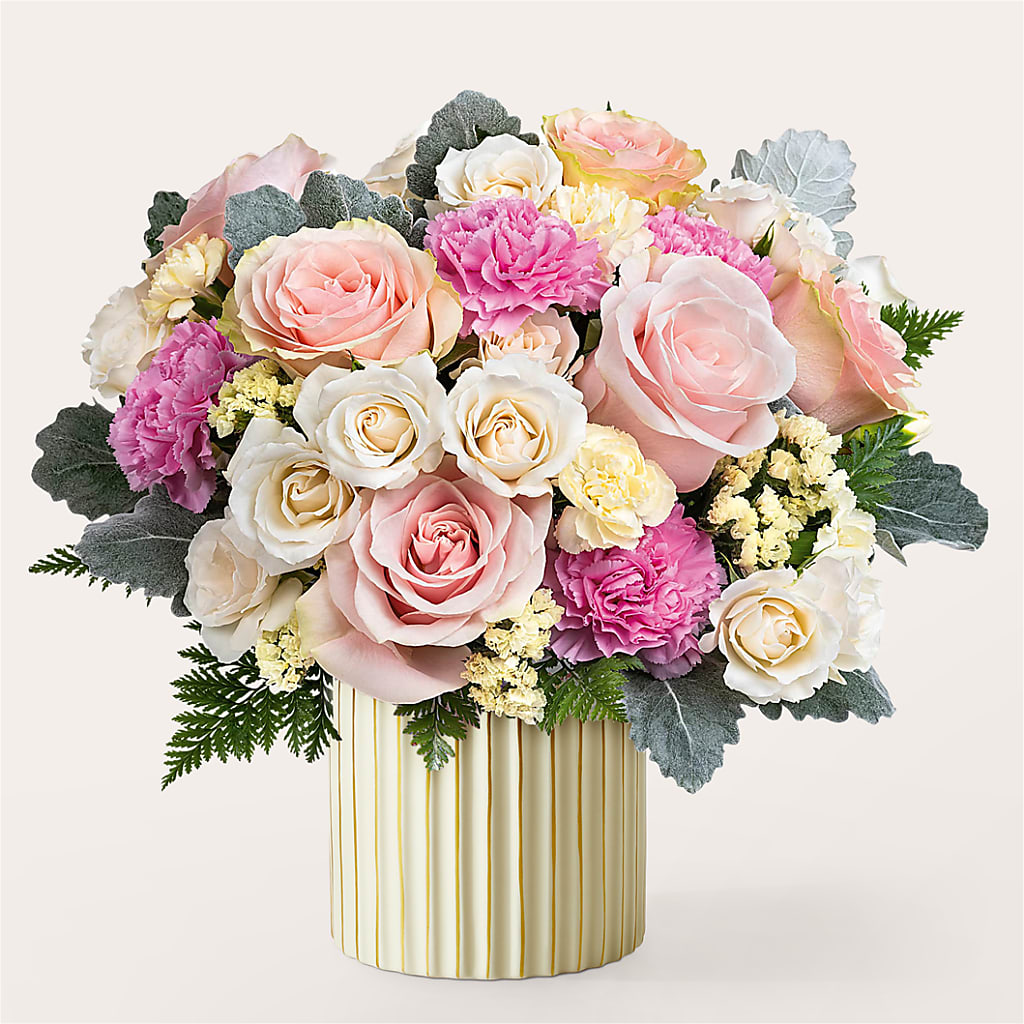 Blissful Moments Bouquet with Ivory Vase – Peonies Plants On Main, Woodruff SC