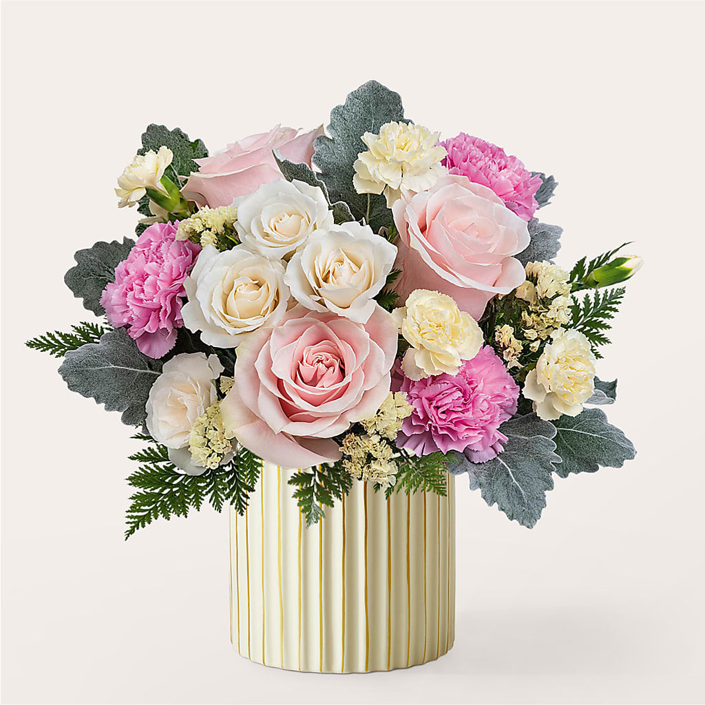 Blissful Moments Bouquet with Ivory Vase – Peonies Plants On Main, Woodruff SC