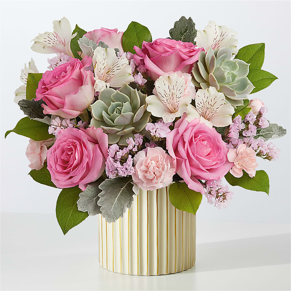 Dusty Rose Bouquet with Ivory Vase – Peonies Plants On Main, Woodruff SC