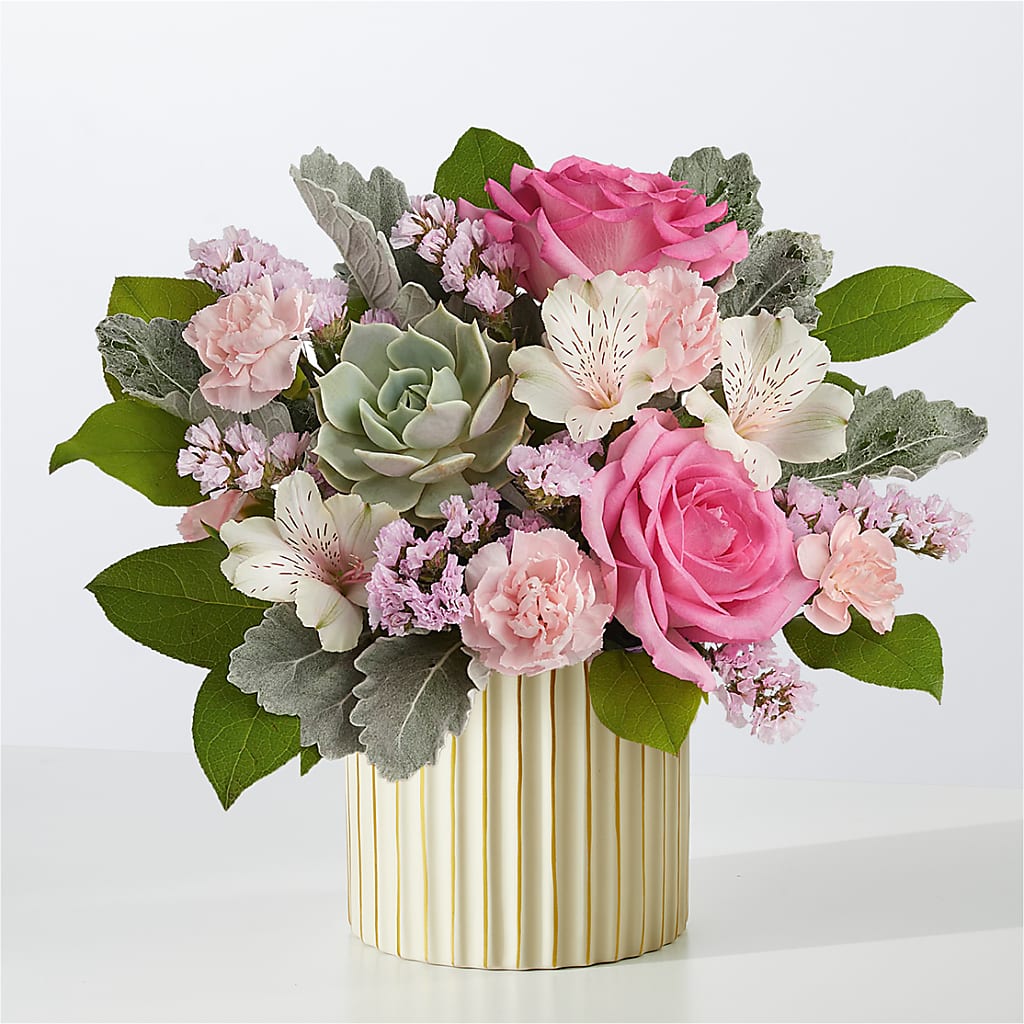 Dusty Rose Bouquet with Ivory Vase – Peonies Plants On Main, Woodruff SC