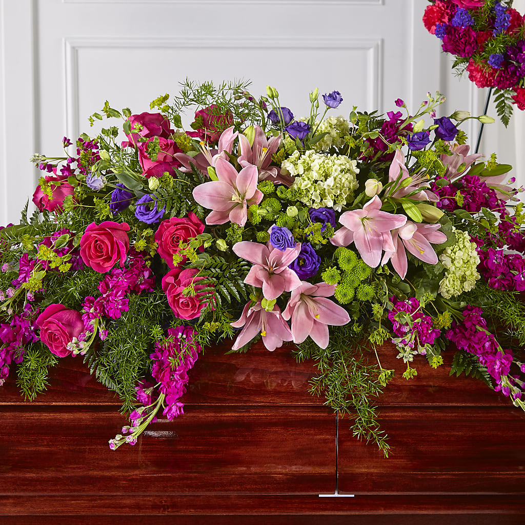 Radiant Tribute Casket Spray – Peonies Plants On Main, Woodruff SC
