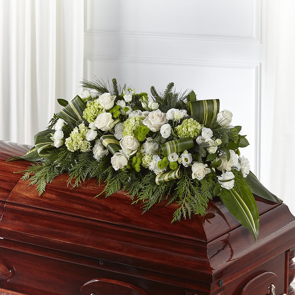 Hopeful Gesture Casket Spray – Peonies Plants On Main, Woodruff SC