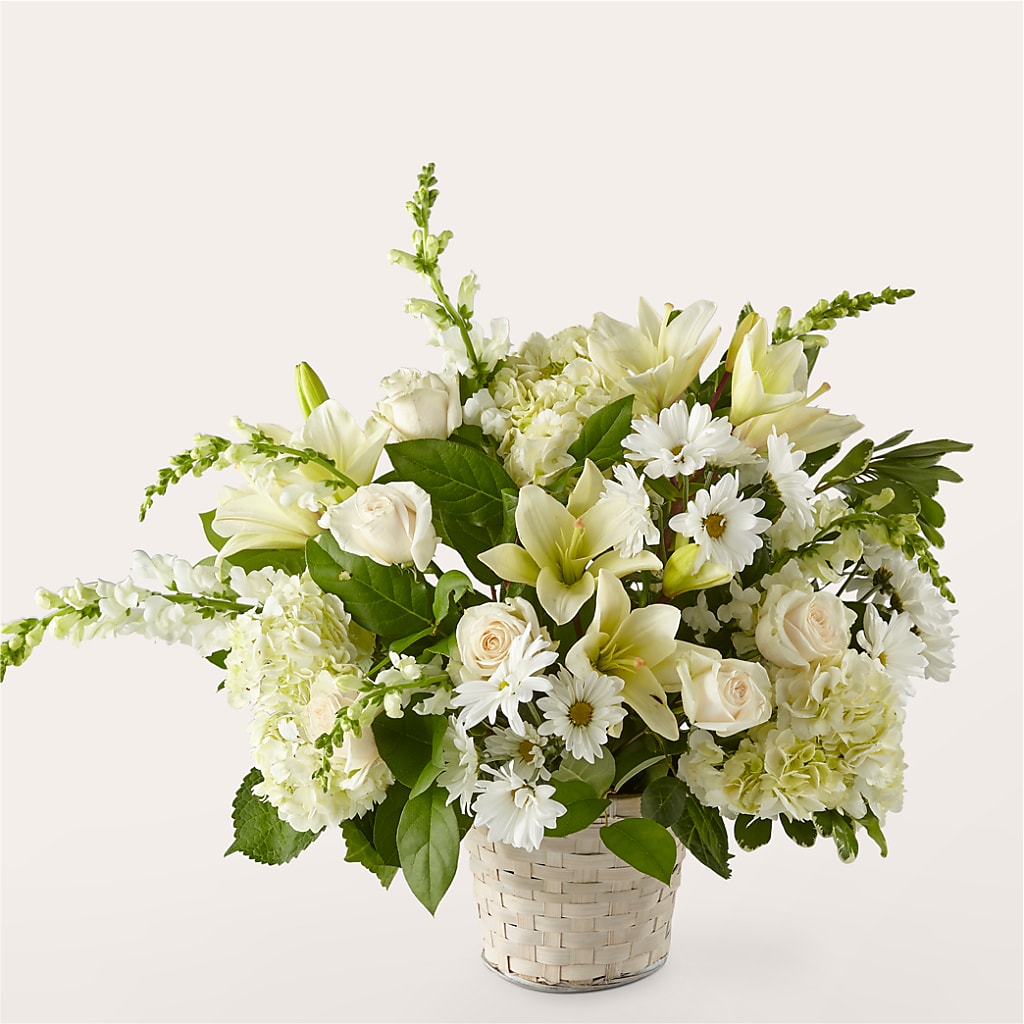 Ivory Elegance Floral Basket – Peonies Plants On Main, Woodruff SC