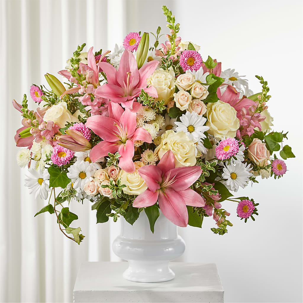 Empathetic Blooms Urn Arrangement – Peonies Plants On Main, Woodruff SC