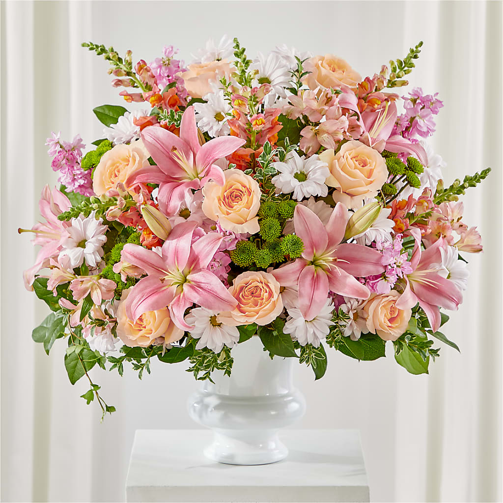 Heartfelt Gesture Urn Arrangement – Peonies Plants On Main, Woodruff SC