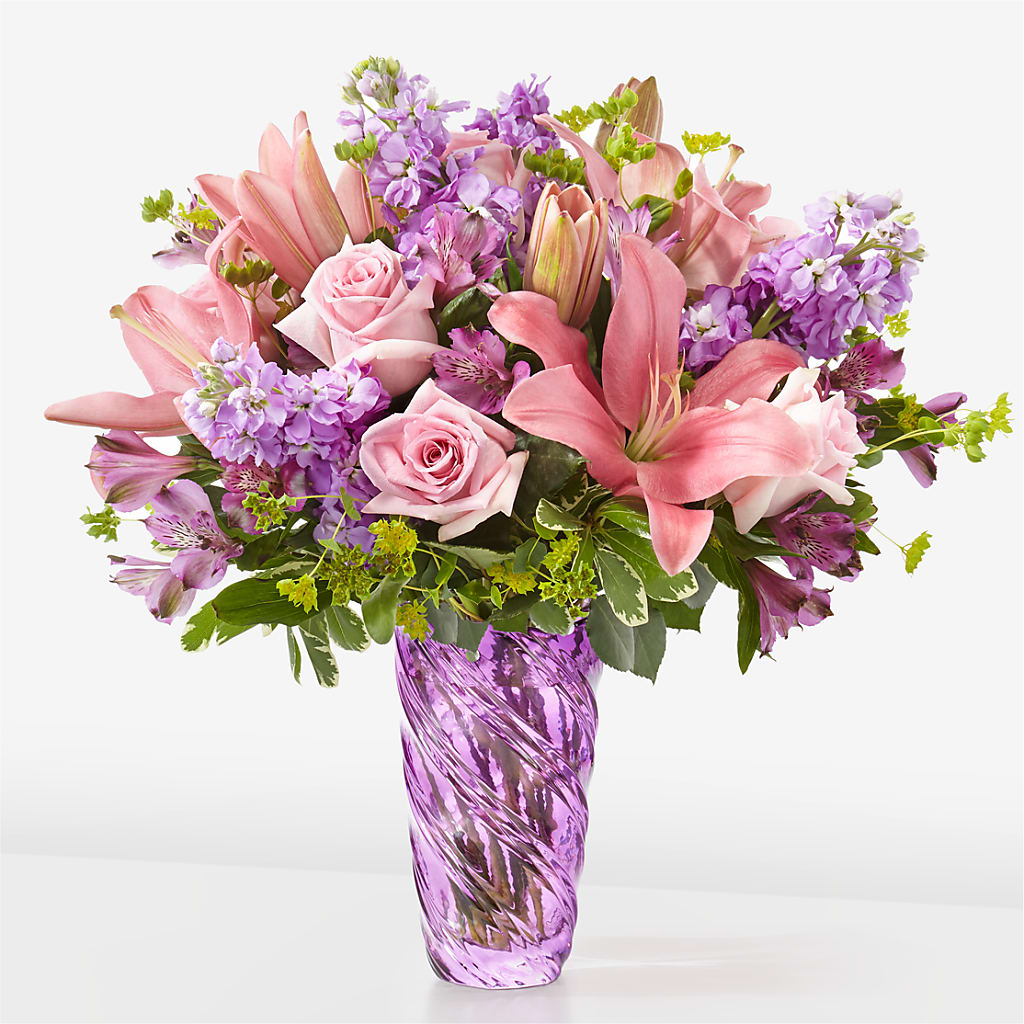 Precious Petals Bouquet with Luxe Swirl Vase – Peonies Plants On Main, Woodruff SC