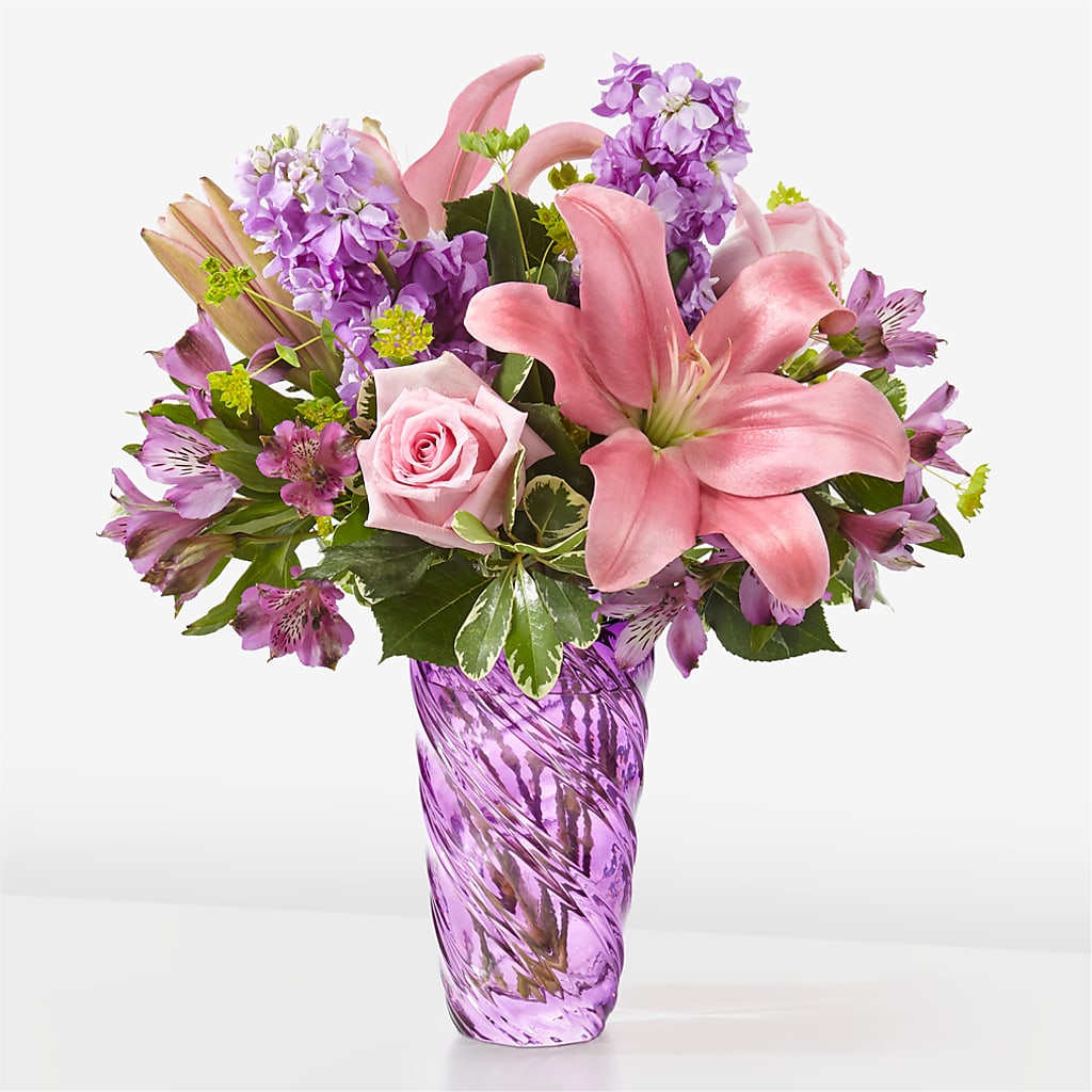 Precious Petals Bouquet with Luxe Swirl Vase – Peonies Plants On Main, Woodruff SC
