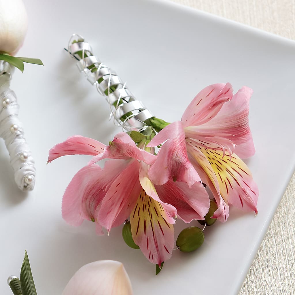 Pink Peruvian Lily Boutonniere – Peonies Plants On Main, Woodruff SC