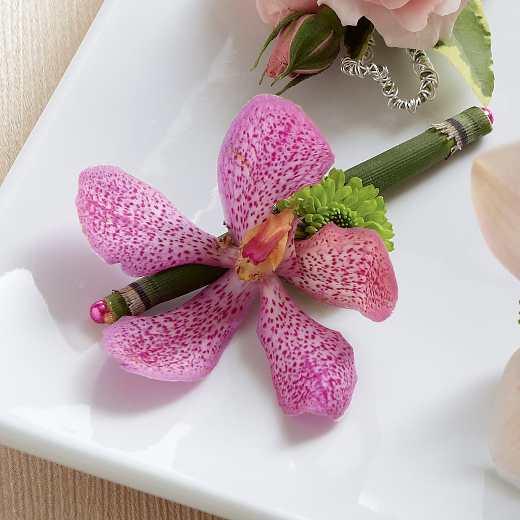 Pink Mokara Boutonniere – Peonies Plants On Main, Woodruff SC