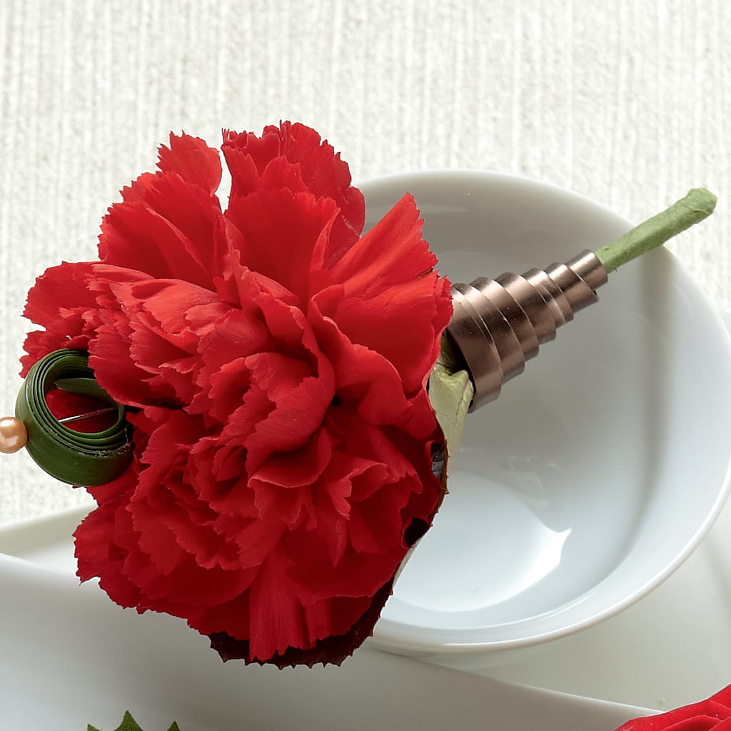 Red Carnation Boutonniere – Peonies Plants On Main, Woodruff SC