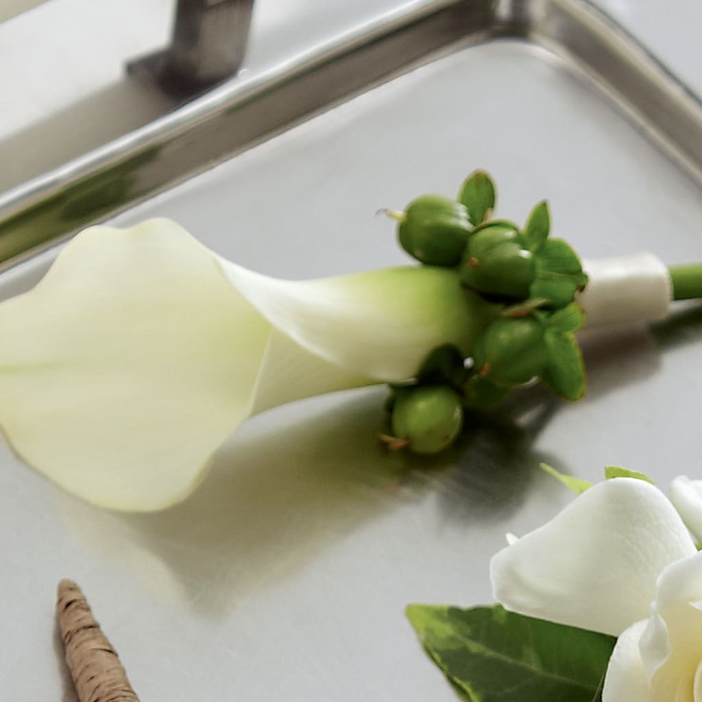 White Calla Boutonniere – Peonies Plants On Main, Woodruff SC