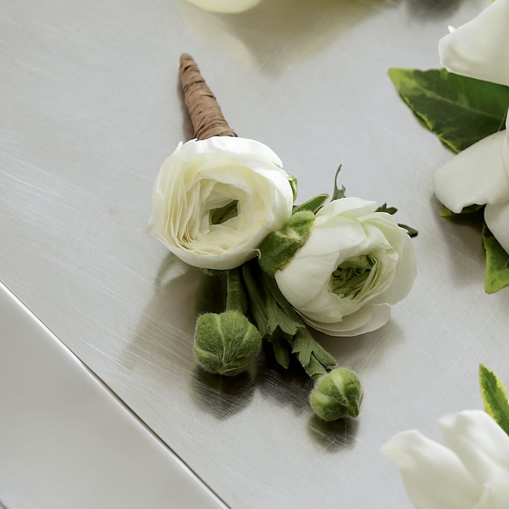 White Ranunculus Boutonniere – Peonies Plants On Main, Woodruff SC