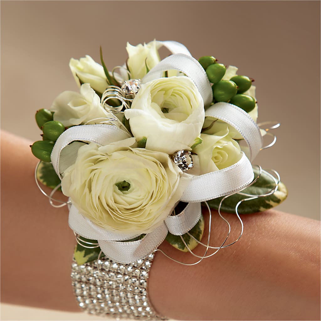 White Wedding Corsage – Peonies Plants On Main, Woodruff SC