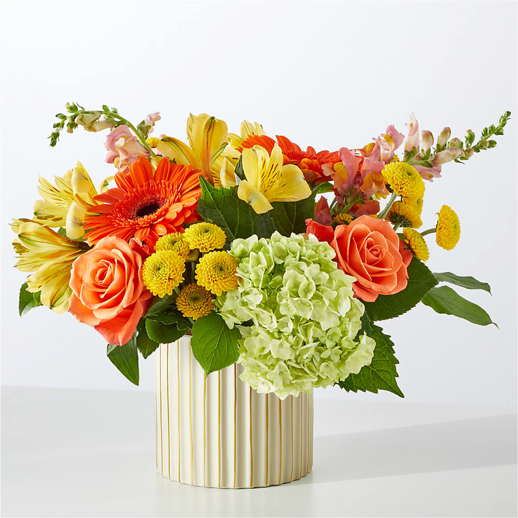 Autumn Sunshine Bouquet with Ivory Vase –  Peonies Plants On Main, Woodruff SC