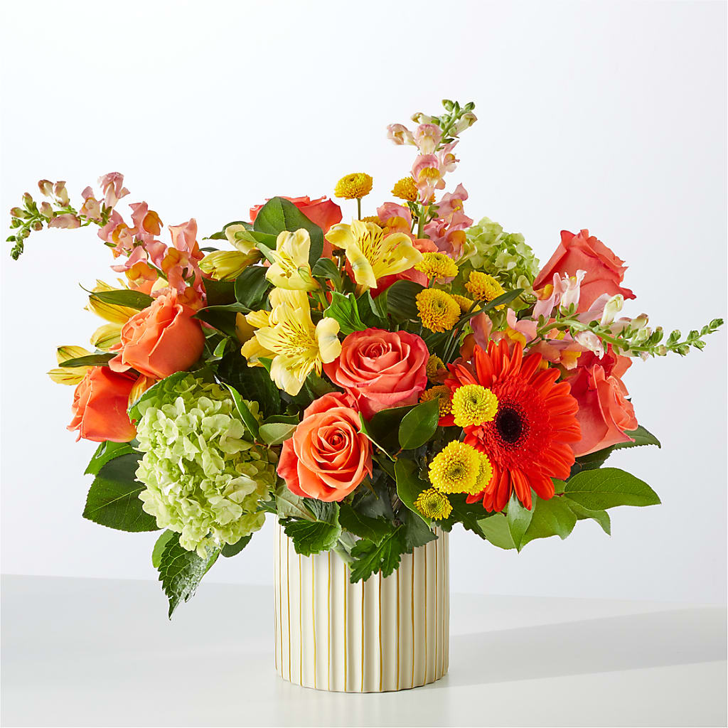 Autumn Sunshine Bouquet with Ivory Vase –  Peonies Plants On Main, Woodruff SC