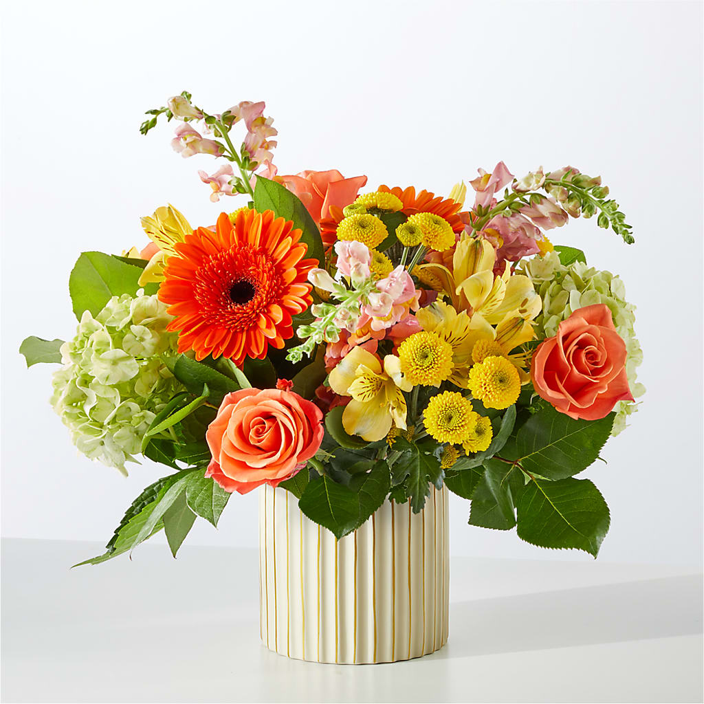 Autumn Sunshine Bouquet with Ivory Vase –  Peonies Plants On Main, Woodruff SC