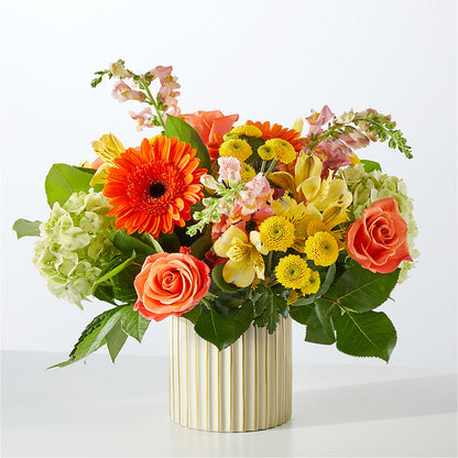 Autumn Sunshine Bouquet with Ivory Vase –  Peonies Plants On Main, Woodruff SC