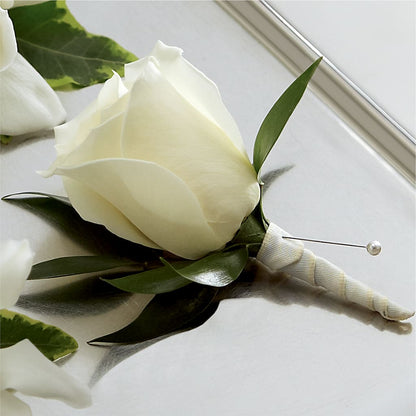 White Rose Boutonniere –  Peonies Plants On Main, Woodruff SC